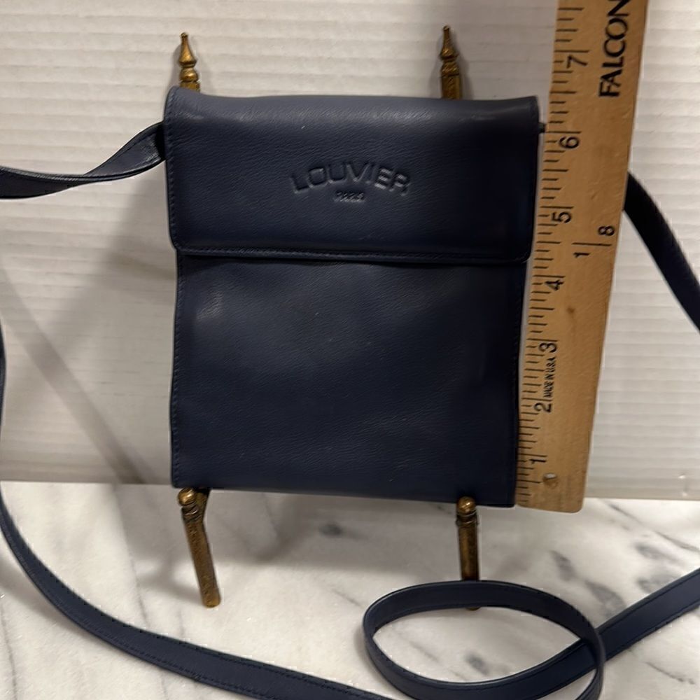Louvier Paris blue leather crossbody wallet traveling - Picture 8 of 12